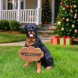 Outdoor rottweiler Dog Statue with Interchangeable Welcome sign and Detachable Solar Lantern –LED Light Garden Dog Sculpture Décor Garden Statue Outdoor dog statue Cute Puppy for Yard Porch Gift