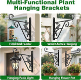 AMAGABELI GARDEN & HOME 2 Pack Hanging Plant Hanger Outdoor 10 inch Metal Hanging Brackets Fence Wall Hooks for Flower Baskets Bird Feeders Lanterns Wind Chimes Rust-Resistant Black