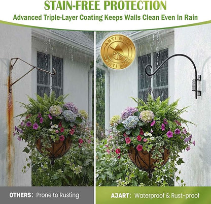 Qiang Ni Plant Hanger Outdoor: 22 Inch Bird Feeder Bracket for Garden Patio Decor - Swivel Adjustable Wall Mount Plant Hook for Hanging Flower Baskets