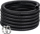 Pond Hose ID 1” × 50ft Black Corrugated Flexible Reinforced PVC Hose Vinyl Tubing for Pond Pump Fountain Garden Waterfall, Non-toxic & Kinkproof, with 2 clamps