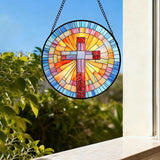 DASTOLL Christian Gifts for Women - Cross Stained Glass Window Hanging Easter Colorful Gradient Sun Catcher Garden Religion Decor Mother's Day Catholic Gift for Men Grandma Mom Nana Her 9.8"