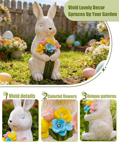 Rabbitcat Solar Garden Outdoor Bunny Statues: Outside Rabbit Decor with Succulent Lights for Balcony Lawn Art Porch Yard - Birthday Gifts for Mom Grandma Women