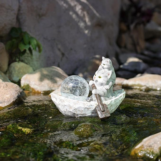 Rezpuao Garden Statue of Cat,Garden Decor Cat Figurine,Cats Outdoor Statue,Solar Decor for Patio,Balcony,Yard,Lawn Ornament