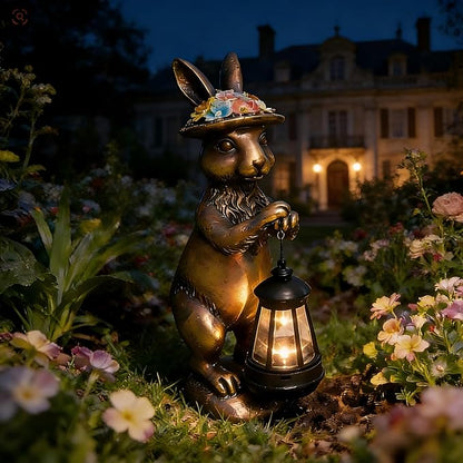 Garden Statue Solar Rabbit Outdoor - Easter Bunny Decor with Solar Powered Lantern,Patio, Lawn, Yard Ornaments, Waterproof Resin Figurines for Home, Birthday, Mother‘s Day Gift