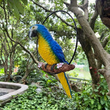 Hanging Parrot Macaw Sculpture Ring Perch Indoor/Outdoor Statue for Patio Home Garden, Medium 15 Inch Tall