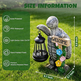 Solar Garden Statues, Resin Turtle Flower Statue w/ Welcome Sign, Waterproof Garden Figurine for Outside Yard Outdoor Home Patio Lawn Decor, Solar Animal Light for Adults Women Birthday Easter Gifts