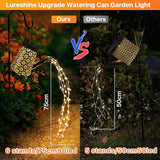 Outdoor Solar Watering Can with Lights Garden Decor Large Solar Powered Lanterns Hanging Waterproof LED Decorative Retro Metal Kettle String Lights for Table Yard Pathway Walkway Gardening Gifts