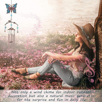 Blue Butterfly Wind Chimes - Wind Chimes for Outside Deep Tone 34 inches 5 Aluminum Tubes, Birthday, Memorial, Butterfly Gifts for Mom, Grandma, Daughter, Decor for Home, Garden, Patio, Backyard