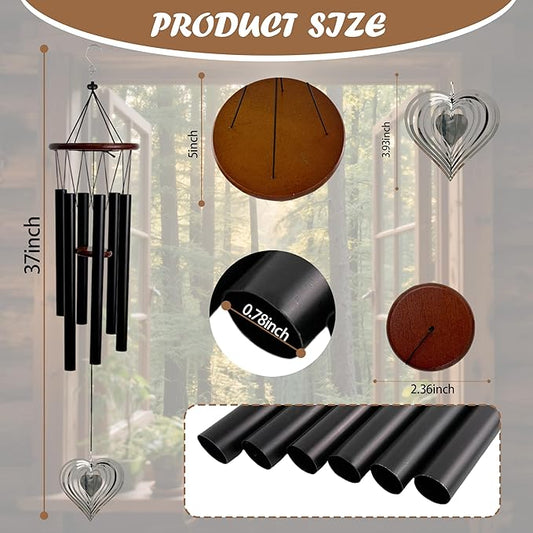 37'' Wind Chimes with Heart Spinner, Aluminum Hanging Metal Wind Catcher for Outdoor Decor, Garden, Patio Decoration