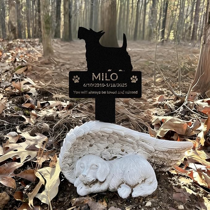 Custom Dog Grave Markers Outdoor with Pet Breed Icons, Personalized Metal Waterproof Rustproof Pet Grave Markers, Dogs Headstone for Garden Yard, Sympathy Gift for Loss of Dog (Style 3)