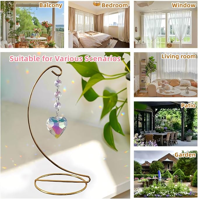 Sun Catcher Crystal Prisms,Hanging Suncatchers with Glass Prism,Birthday for Women,Mom,Wife,Rainbow Maker Ornaments with Stand for Windows Garden Home Decor