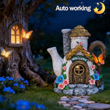 Suyorpe Fairy Garden Houses Solar Decor - Garden Statues Teapot House for Patio, Yard, Balcony Decoration, Outdoor Decor Yard Gifts for Mom Women