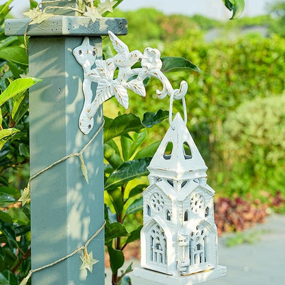 Sungmor Cast Iron Hanging Plant Brackets Decorative Plant Hanger, 2 Pack White Wall Mounted Flower Pot Hooks, Outdoor Bird Feeder Hanger, Vintage Garden Hooks for Wind Chimes, Lanterns, Birdhouse