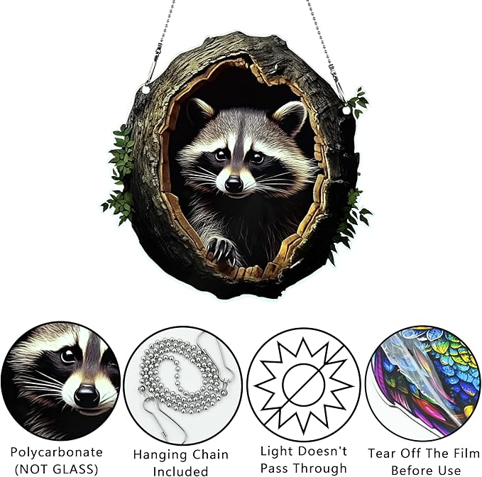 Little Raccoon Ornaments Colorful Window Hanging Decorations Home Wall Decor for Bedroom Patio Indoor Outdoor