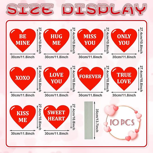 10-Piece Valentine Heart Yard Signs with Stakes Decorations – Assorted Red Heart Messages 12 Inches Large Outdoor Valentine Sweetheart Signs for Lawn, Garden, Driveway, and Romantic Party Décor