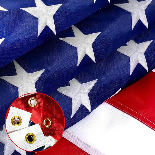 American Flag 4X6 Ft, Multipurpose Heavy Duty US Flag, 4 Brass Grommets, Handmade Embroidered Stars & Sewn Stripes, UV Resistant Outdoor Flag, Indoor Wall Hanging for Bedroom, Patio, Porch
