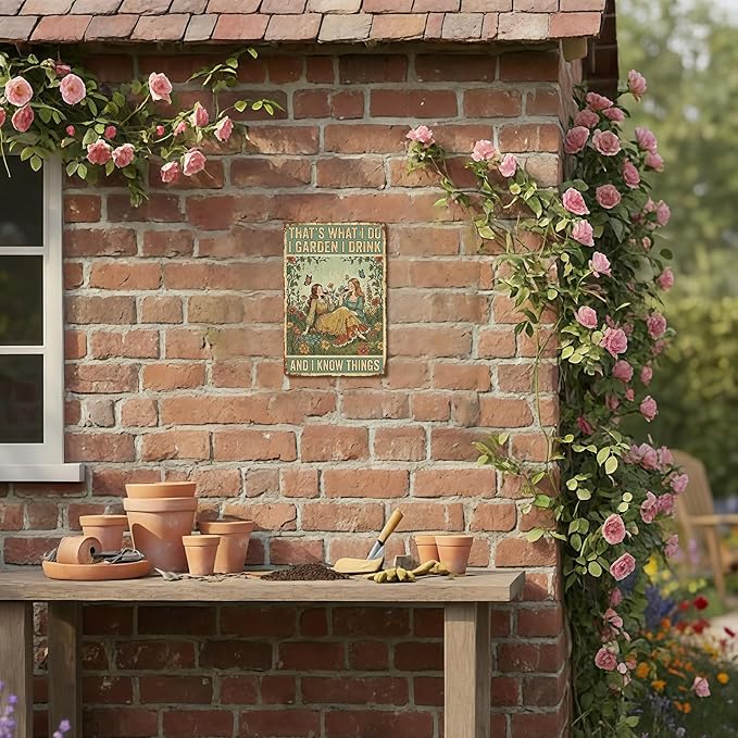 Vintage Metal Garden Sign, That's What I Do I Garden I Drink Wall Decor, Funny Gardening Gifts for Women, Home Patio Yard Art, 8 x 12 Inches