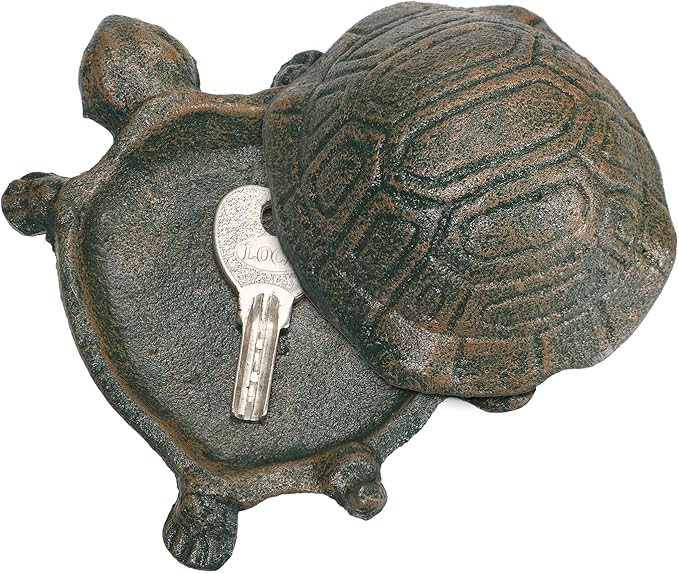 JUXYES Turtle Cast Iron Key Hider Outside Spare Door Key Box Outdoor Small Garden Statues Ornament, Turtle Indoor Decoration Jewelry Trinkets Box for Key, Ear Studs, Ring, Paper Clip