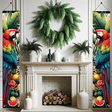 Summer Luau Tropical Parrot Porch Banners 71x12 Inch Party Decorations Colorful Macaw Hanging Door Signs Jungle Leaves Outdoor Patio Welcome Banner for Home Decor