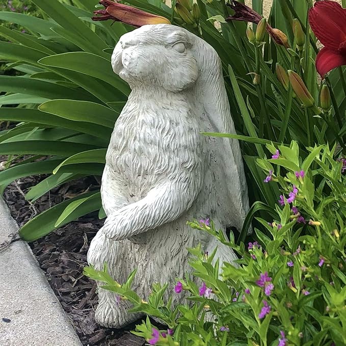 Vintage English Hare Statue: Solid Durable Stone with Aged Texture. Perfect for Home Decor & Sealed for Outdoor Use. Handcrafted USA. (Classic/White)