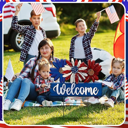 Amyhill 1 Pcs Patriotic 4th of July Outdoor Decor Daisy Metal Garden Stakes Memorial Day Welcome Yard Signs Decorations Garden Stakes for 250th Anniversary Patio Lawn Walkway Outside