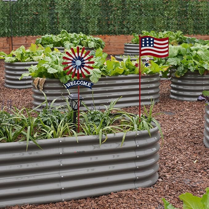 A ANLEOLIFE Decorative Garden Stakes for Outside, Metal Garden Decor Rustic American Flag and Welcome Sign, Yard Stakes Indoor & Outdoor Patio Lawn