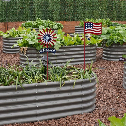 A ANLEOLIFE Decorative Garden Stakes for Outside, Metal Garden Decor Rustic American Flag and Welcome Sign, Yard Stakes Indoor & Outdoor Patio Lawn