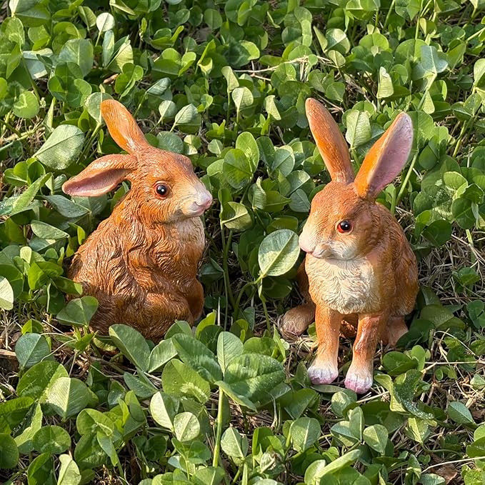 Bunny Decor Yard Decorations Outdoor Set of 2, Resin Hand-Painted Rabbit Figurines Outdoor Decor, Easter Rabbit Statues