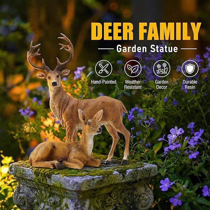 XTAPAN Resin Female Deer & Standing Male Deer Figurine Animals Statue Home Garden Yard Ornament Lawn Outdoor Patio Decor