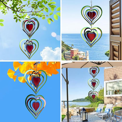 9 Pcs Heart Wind Spinners Colorful: Outdoor Garden Decor Metal Yard Lawn Ornaments with 360 Degree Swivel Hook, Reflective Bird Device Deterrent to Keep Birds Away from Porch Yard Patio Parking