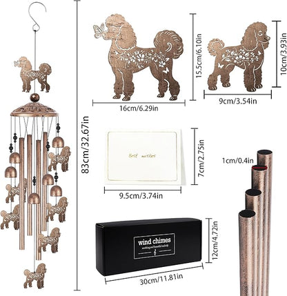 Poodle Wind Chime for Outside, Poodle Gifts for Women Men, Metal Dog Wind Chime Yard Art, Birthday Gift, Soothing Home Garden Patio Outdoor Indoor Decor for Dog Lover