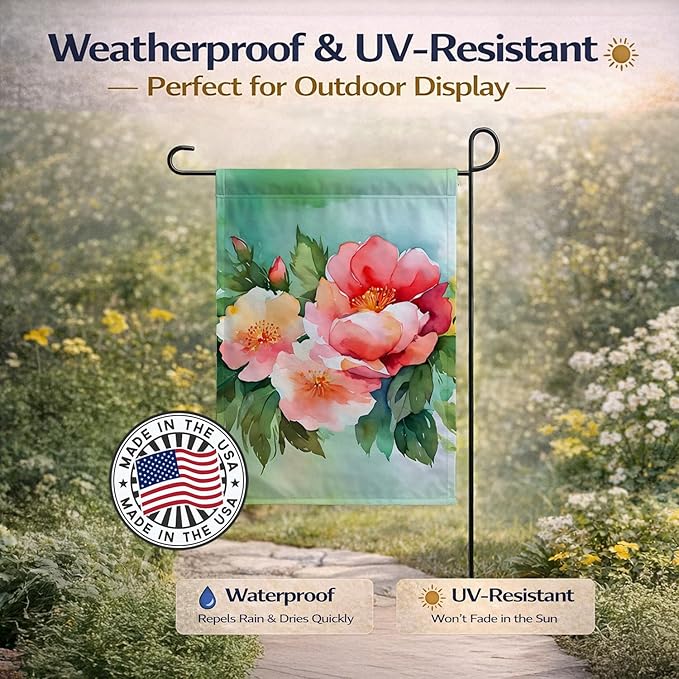 Caroline's Treasures Georgia Cherokee Rose in Watercolor Garden Flag Mailbox Flag Decorative Yard Flag Banner Outside Patio Artwork Yard Flower Beds, Garden Size, Multicolor