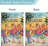 Heyfibro Flamingo Hello Sunshine Hawaii Tropical Beach Holiday Garden Flags 28x40 Double Sided Burlap Welcome Summer Tropical Ocean Sea Yard Flag for Seasonal Outdoor Party Decoration(ONLY FLAG)