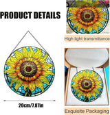 Sunflower Decor Suncatcher Stained Glass Window Hanging 7.87” Handmade Garden Suncatchers for Windows Hanging - Sun Catchers Wall Art Glass Panel Gifts for Mother's Day Christmas Birthday ﻿