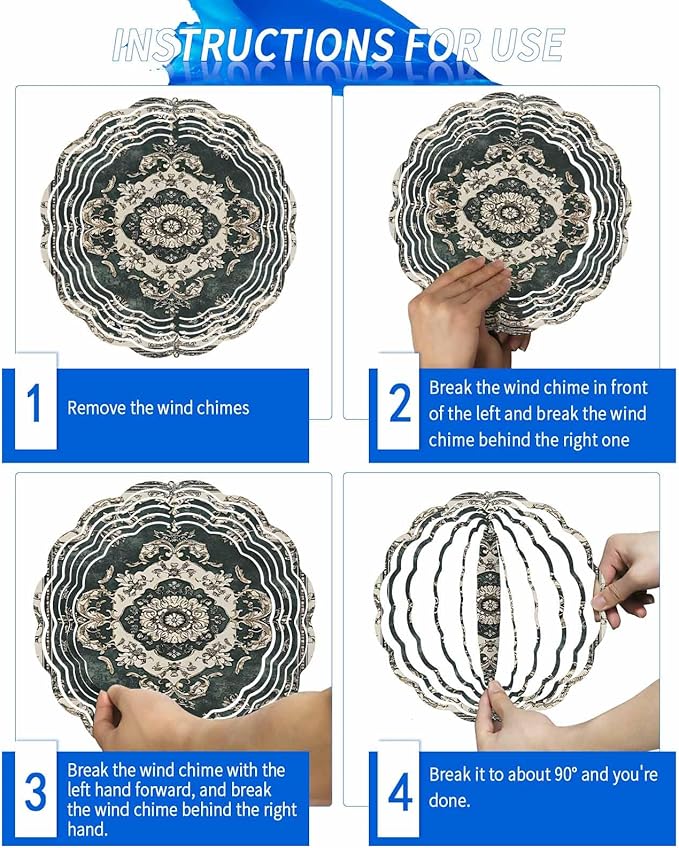 Stainless Steel Wind Spinner for Yard Garden Decoration, Dark Green Ethnic Beige Floral Retro Print Round Wind Sculpture Spinner 3D Crafts Hanging Ornaments for Indoor Outdoor, 8 Inch