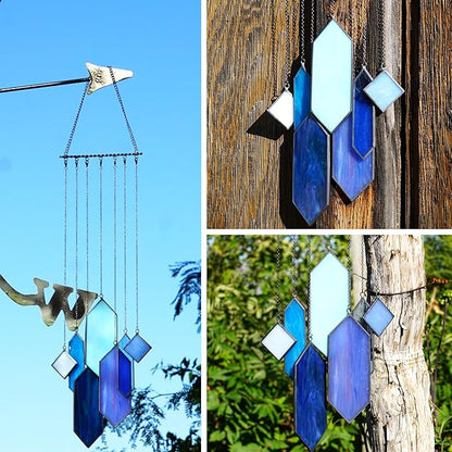 Sensory4u Stained Glass Suncatchers Window Hanging Wall Art Element Earth Tones Modern Design Home Decor Or Garden Suncatcher (Blue)