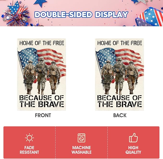 AVOIN colorlife Memorial Day Patriotic Garden Flag 12x18 Inch Double Sided Outside, USA Military Soldiers Veteran 4th of July Yard Outdoor Decoration