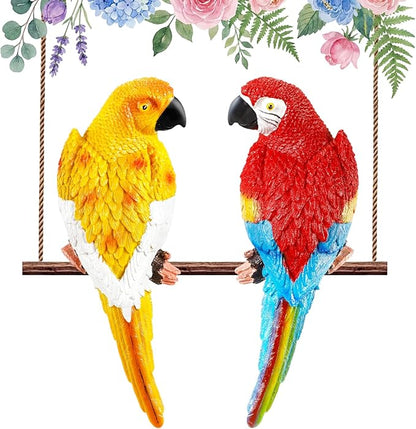Jetec Parrot Decor Outdoor Tiki Bar Decor Large Realistic Parrot Statues Outside Lifelike Bird Sculptures Garden Patio Yard Lawn Figurines for Tropical Animal Tree Wall (2 Pcs,Red,Yellow)
