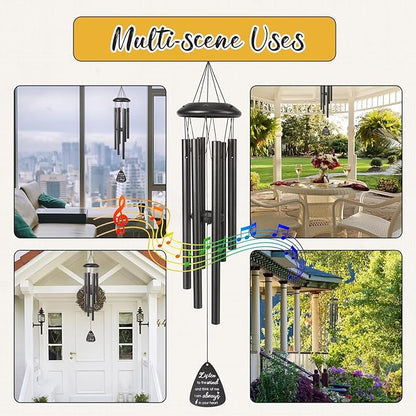 Memorial Gifts for Loss of Loved one, 25''Memorial Wind Chimes of Sympathy Gifts for Loss of Love one,Condolence/Bereavement/Remembrance Gift,Windchime in Memory,Funeral Decor for Garden Outside,Black