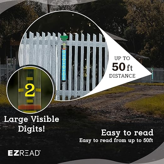 EZRead 21” Giant Professional Outdoor rain Gauge, USA Made Heavy Duty All Weather Freeze Proof Stake or mountable with Float, Green (820-1002)