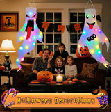 Halloween Decorations Outdoor Indoor, 2 Pack Light Up Ghost Decorations with LED Lights, Hanging Ghost Halloween Decor for Yard Porch Garden Lawn Party (1A-2Pack)