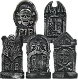 WODMAZ Halloween Foam RIP Graveyard Tombstones (5 Pack), Headstone Yard Decorations with 10 Metal Stakes, Halloween Tombstone Decorations for Lawn Yard Garden Outdoor Indoor Decor