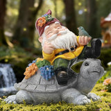 Solar Gnome Statue Outdoor Decor, Gnome on Turtle Figurines with LED Light for for Fairy Garden Yard Balcony Lawn Christmas Housewarming Whimsical Gifts for Women Mom Grandma