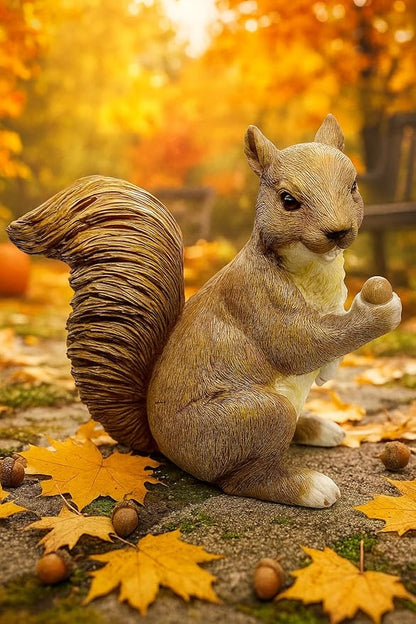 Garden Decor Polyresin Squirrel Statue with Acorn Statue - Charming Outdoor Decoration Ornament for Patio, Lawn, or Yard - Ideal for Garden Decor Enthusiasts and Nature Lovers