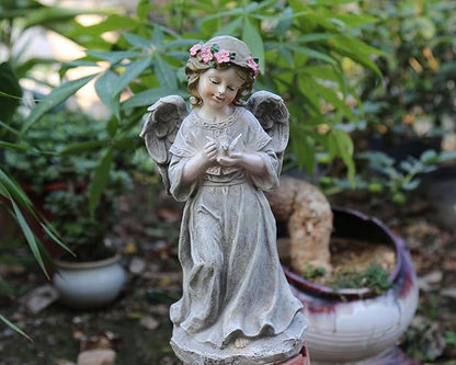 Angel & Dove Garden Statue - 12.6 Inches Tall, Religious Outdoor Decoration, Inspirational Resin Yard Sculpture for Garden, Memorial & Patio
