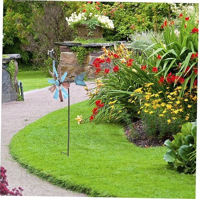 Iron Craft Windmill Statue for Garden Bee Decorative Spinners Outdoor Decor