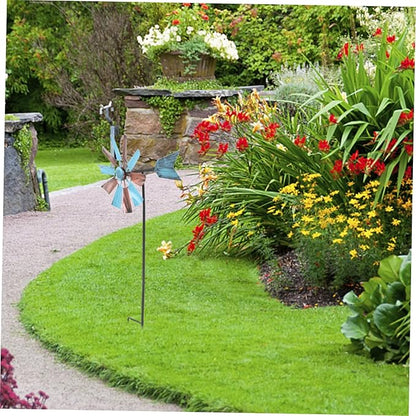 Iron Craft Windmill Statue for Garden Bee Decorative Spinners Outdoor Decor