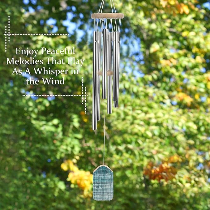 Wind Chimes for Outside,Simple Grid Style Printed Cute Aluminium Windchimes Outdoors,Soothing Melodic Memorial Wind Chime for House Porch Patio Garden Balcony Decor