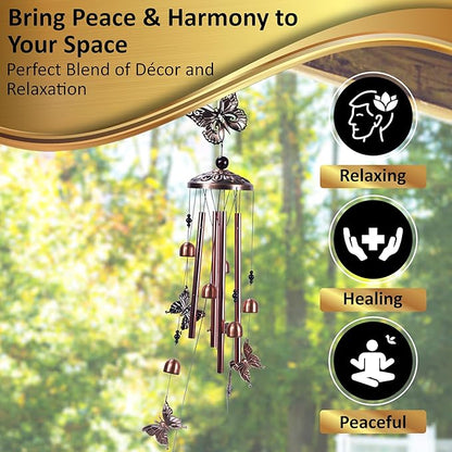 Wind Chimes for Outside – Memorial Wind Chimes 37" for Loss of Loved One with Butterfly Spinner, Bereavement & Sympathy Gift, Soothing Tones, Bronze Finish