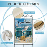 Hzppyz Welcome Summer Beach Coastal Nautical House Flag Double Sided, Ocean Blue Sea Myosotis Sylvatica Chairs Decorative Garden Yard Outdoor Large Decor, Burlap Home Outside Decoration 28 x 40